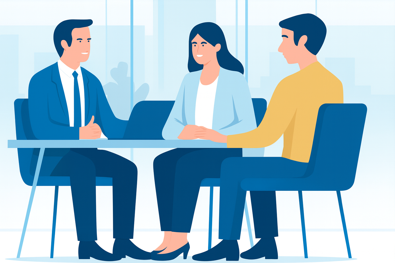 Courtier rencontrant des clients dans un bureau moderne